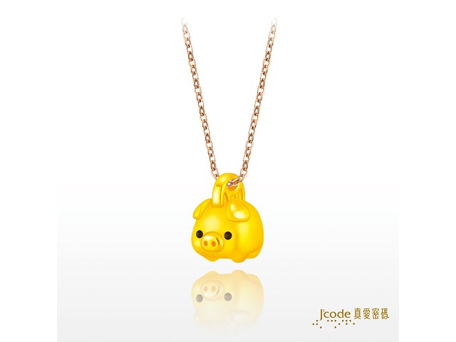 撲滿小豬．小(硬金)墜子+玫瑰金鋼項鍊