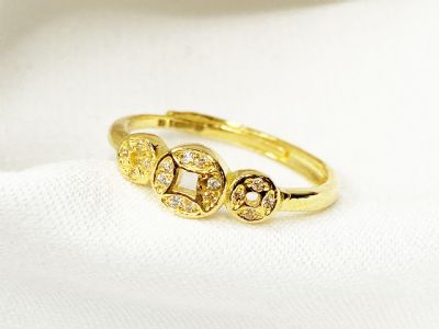 鑲珠古錢黃金戒指